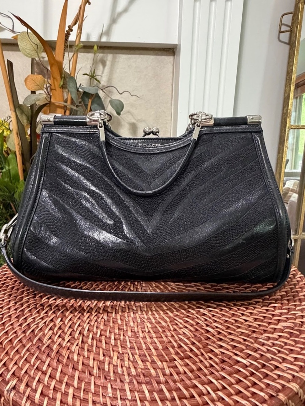 Coach Madison Black Zebra Carrie Satchel Shoulder Bag 26701 Rare - Picture 2 of 11